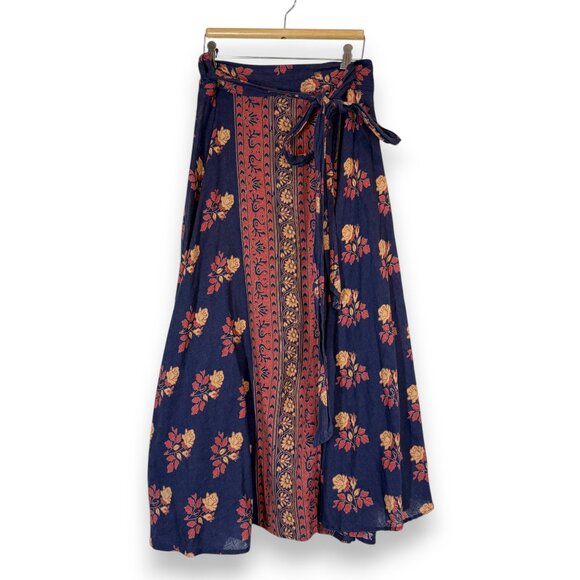 Free People Festival Boho Wrap Skirt Floral Cottagecore Maxi Blue Orange Medium - Picture 10 of 10
